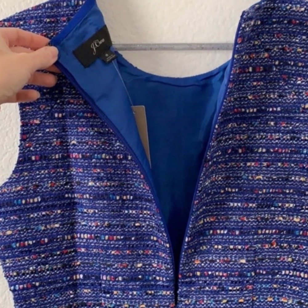 NWT J. Crew Blue Coco Tweed Boucle Fluted Flare Hem Dress Size 8 - Picture 10 of 11
